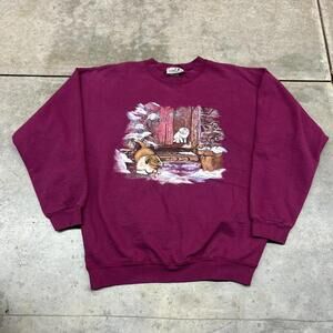 vintage northern reflections kitten and dog nature animal purple crewneck small